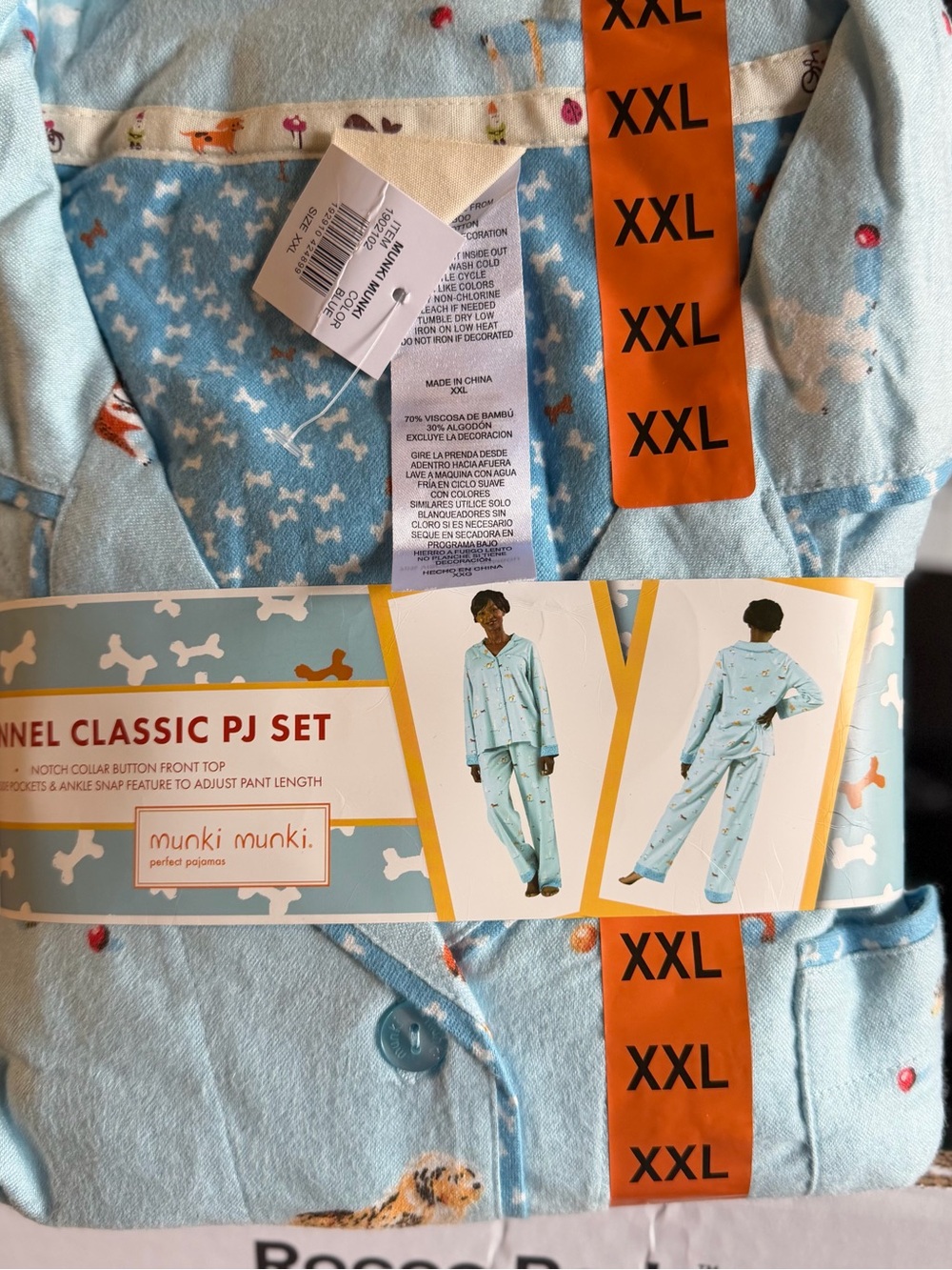 munki munki Light Blue Flannel Classic Pajama Set with Dog Print - XXL
